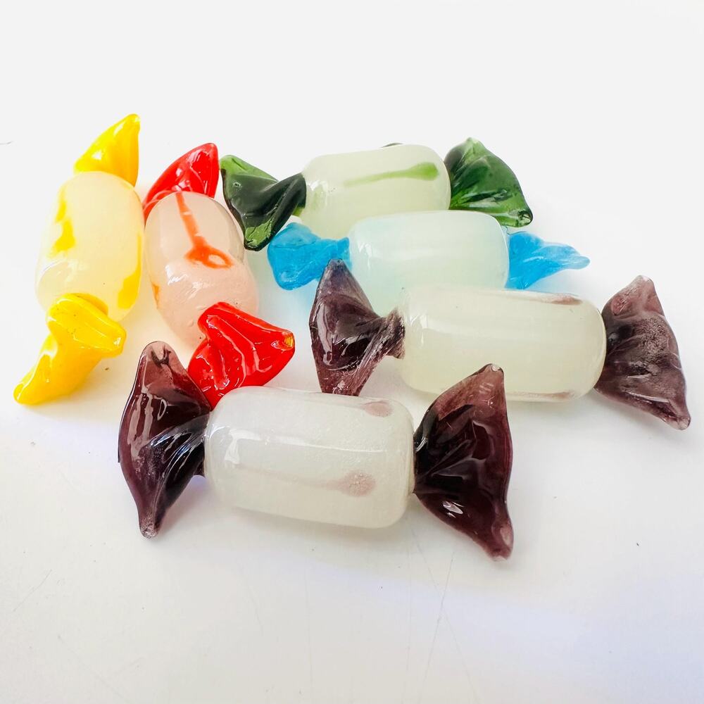 Vintage Decorative Art Glass Candy Purple Green Blue Red Yellow 6 Pieces